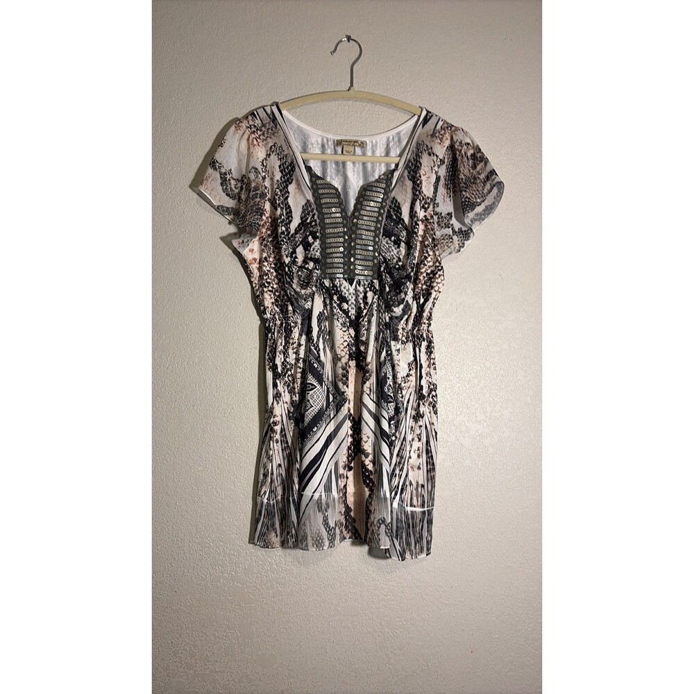 Energe World Wear Snakeskin Print Sequin Embellished Tunic Top Medium